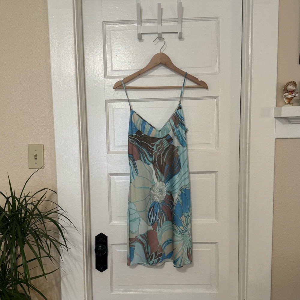 Aritzia Blue floral mini slip dress